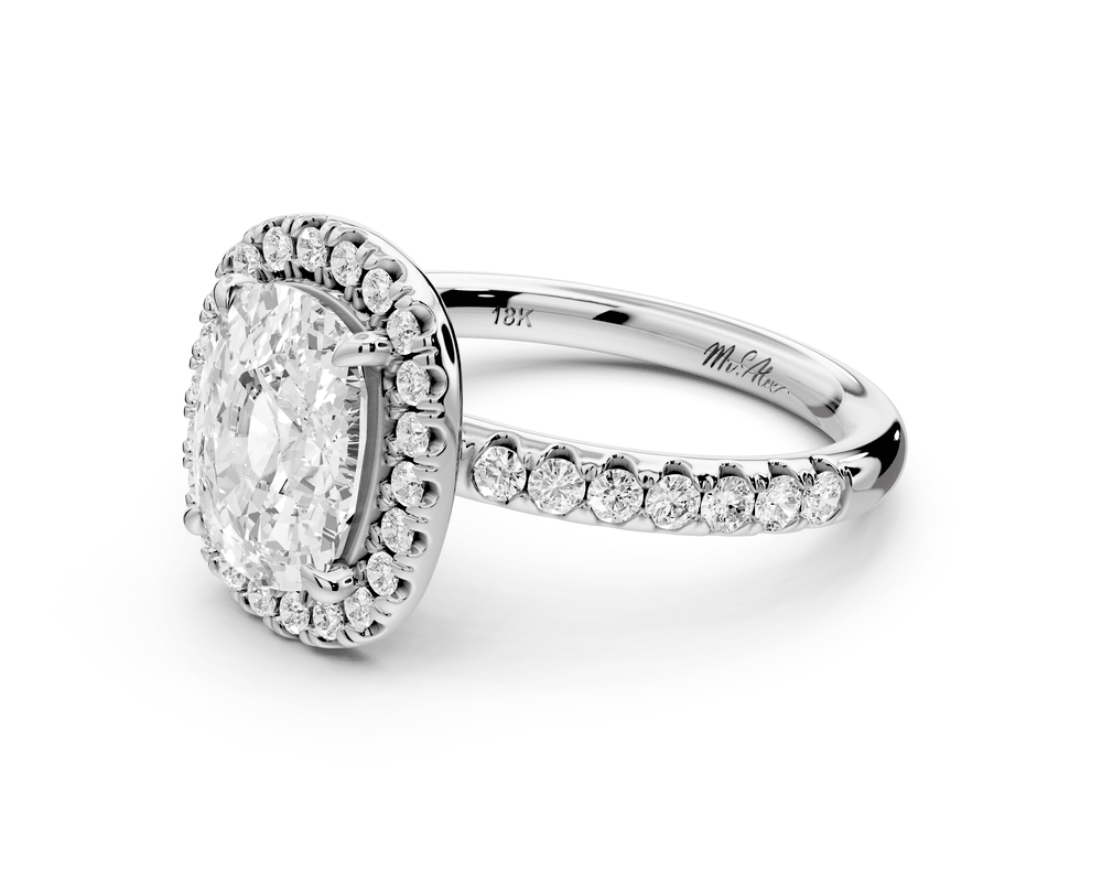 Eveline - 2ct platinum ecushion Halo Half Band Pavé Engagement Ring - Mr. Alex Jewelry