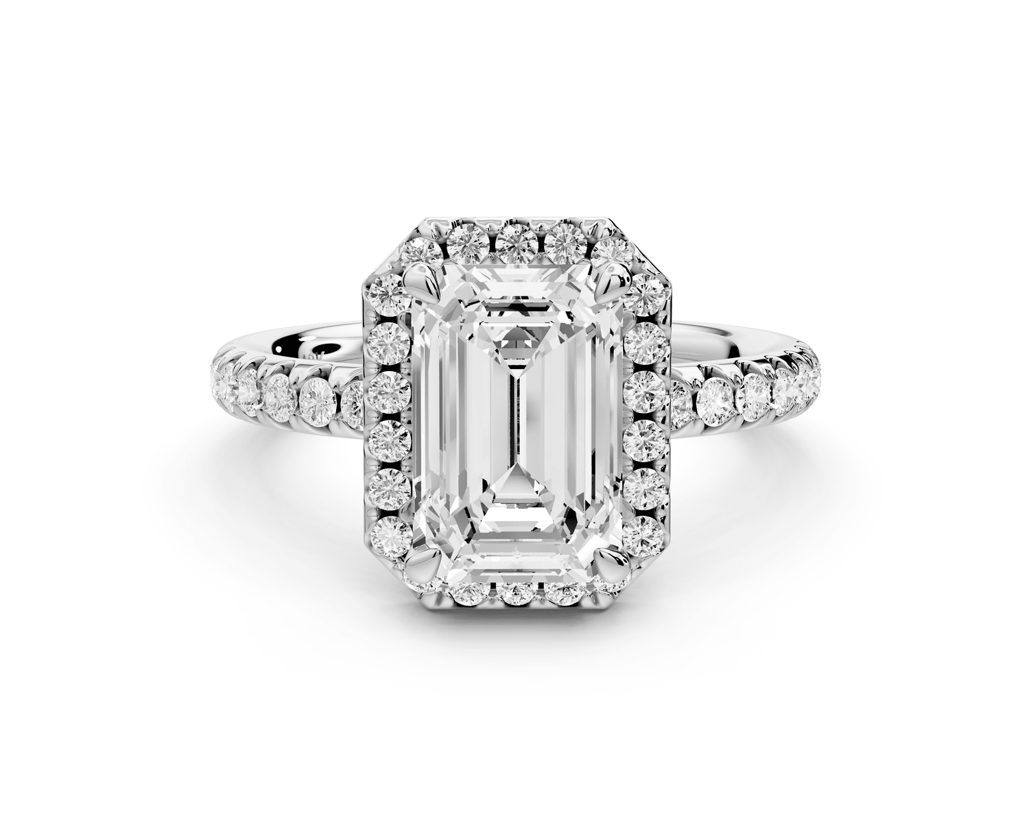 Eveline - 2ct platinum emerald Halo Half Band Pavé Engagement Ring - Mr. Alex Jewelry