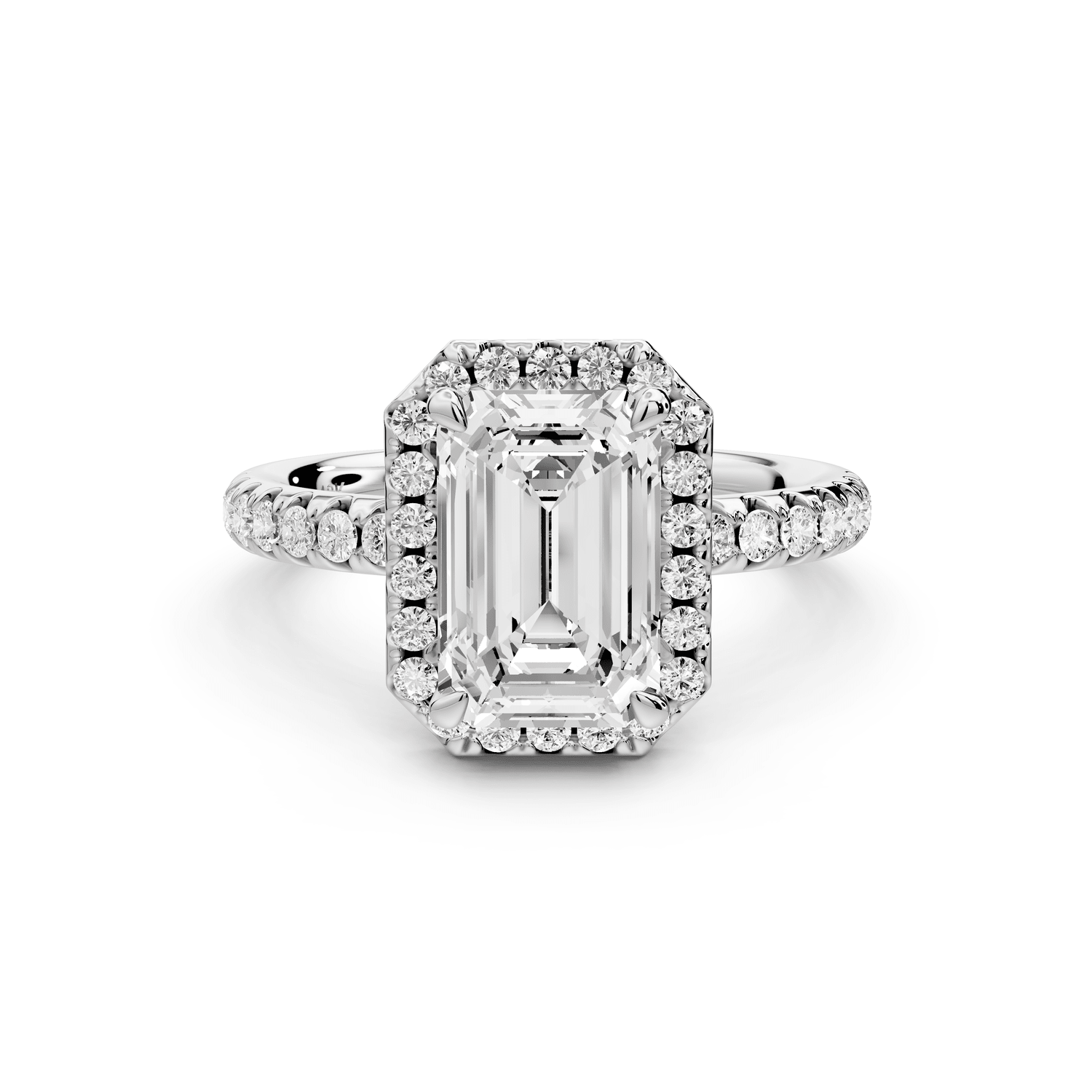 Eveline - 2ct platinum emerald Halo Half Band Pavé Engagement Ring - Mr. Alex Jewelry