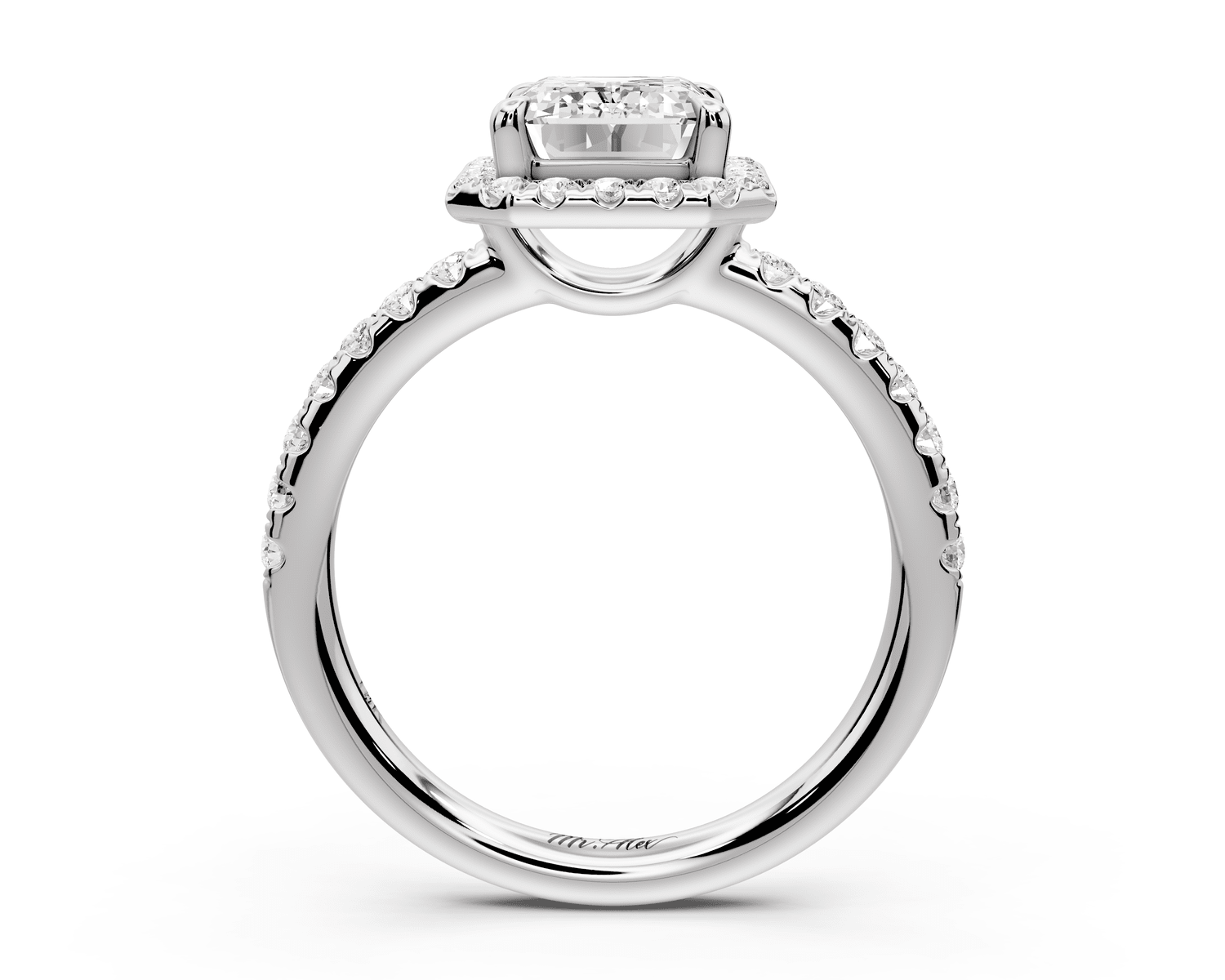 Eveline - 2ct platinum emerald Halo Half Band Pavé Engagement Ring - Mr. Alex Jewelry