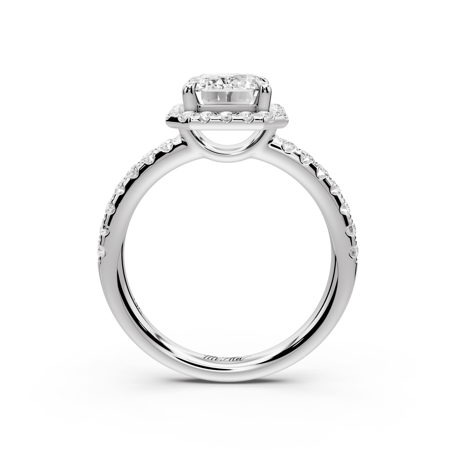 Eveline - 2ct platinum emerald Halo Half Band Pavé Engagement Ring - Mr. Alex Jewelry