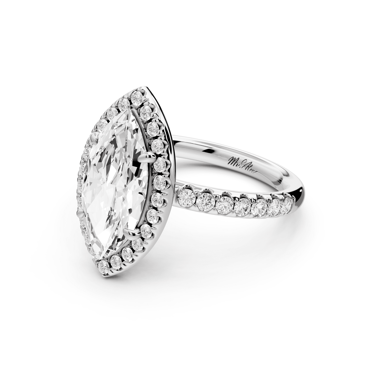 Eveline - 2ct platinum marquise Halo Half Band Pavé Engagement Ring - Mr. Alex Jewelry