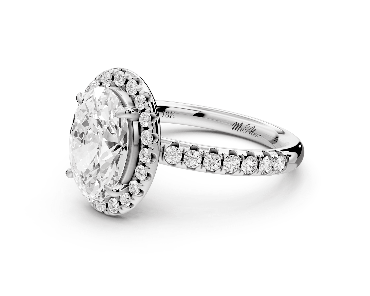 Eveline - 2ct platinum oval Halo Half Band Pavé Engagement Ring - Mr. Alex Jewelry