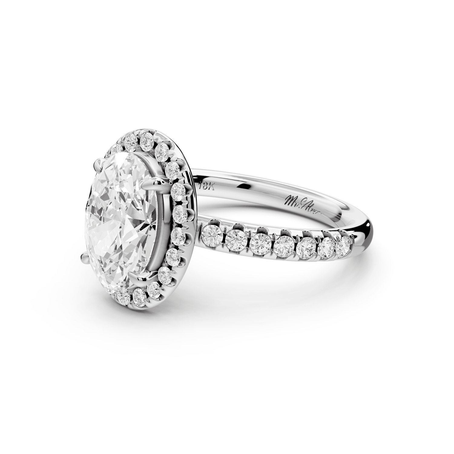 Eveline - 2ct platinum oval Halo Half Band Pavé Engagement Ring - Mr. Alex Jewelry