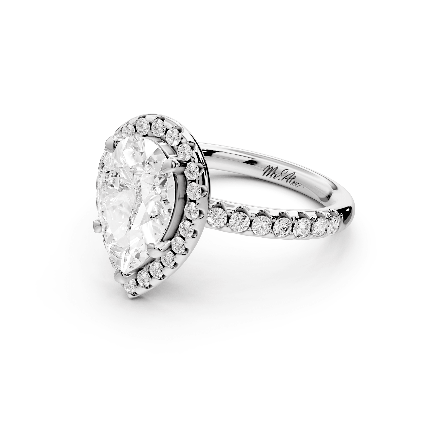 Eveline - 2ct platinum pear Halo Half Band Pavé Engagement Ring - Mr. Alex Jewelry