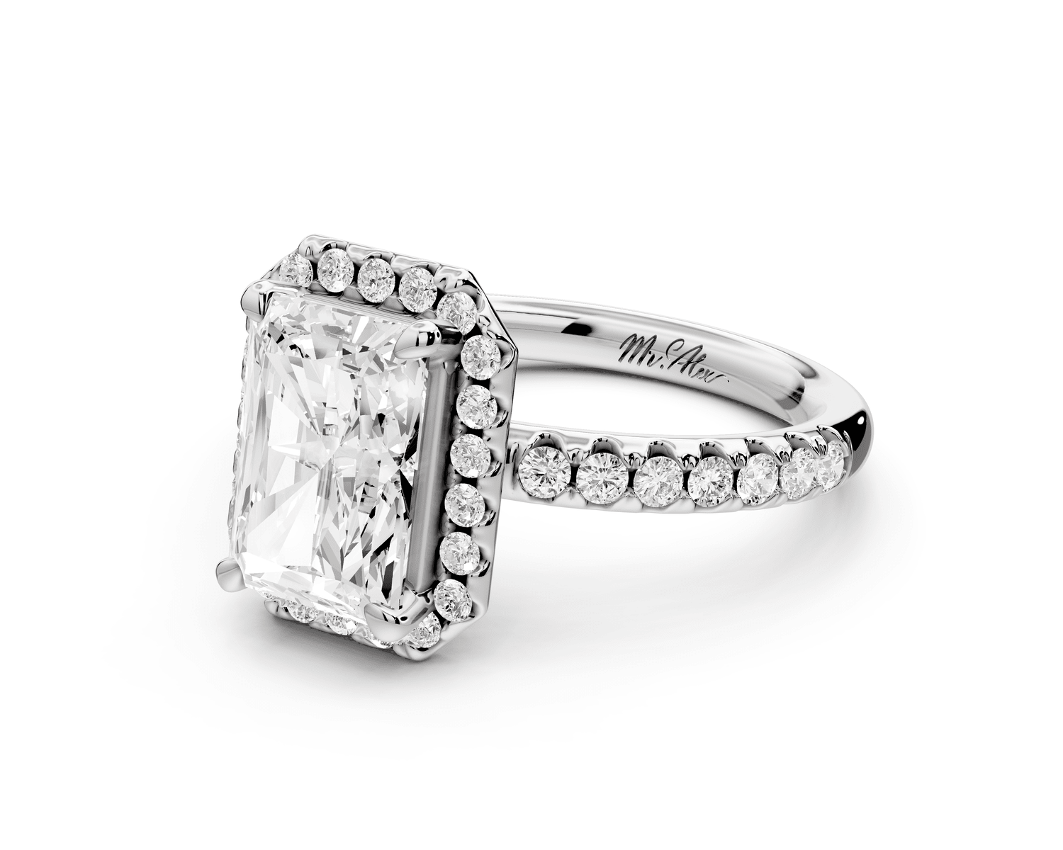Eveline - 2ct platinum radiant Halo Half Band Pavé Engagement Ring - Mr. Alex Jewelry