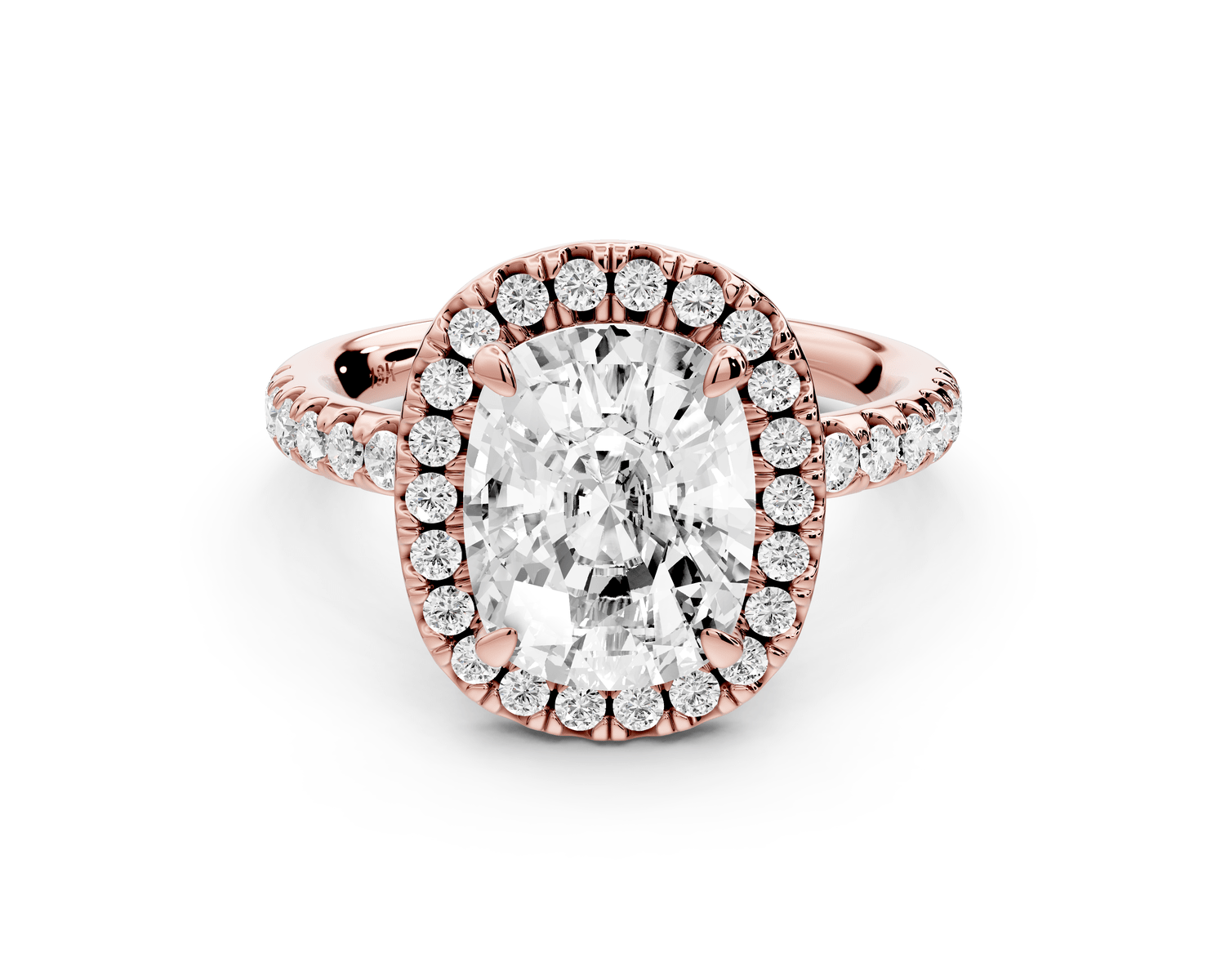 Eveline - 3ct 14k rose gold cushion Halo Half Band Pavé Engagement Ring - Mr. Alex Jewelry