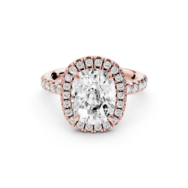 Eveline - 3ct 14k rose gold cushion Halo Half Band Pavé Engagement Ring - Mr. Alex Jewelry