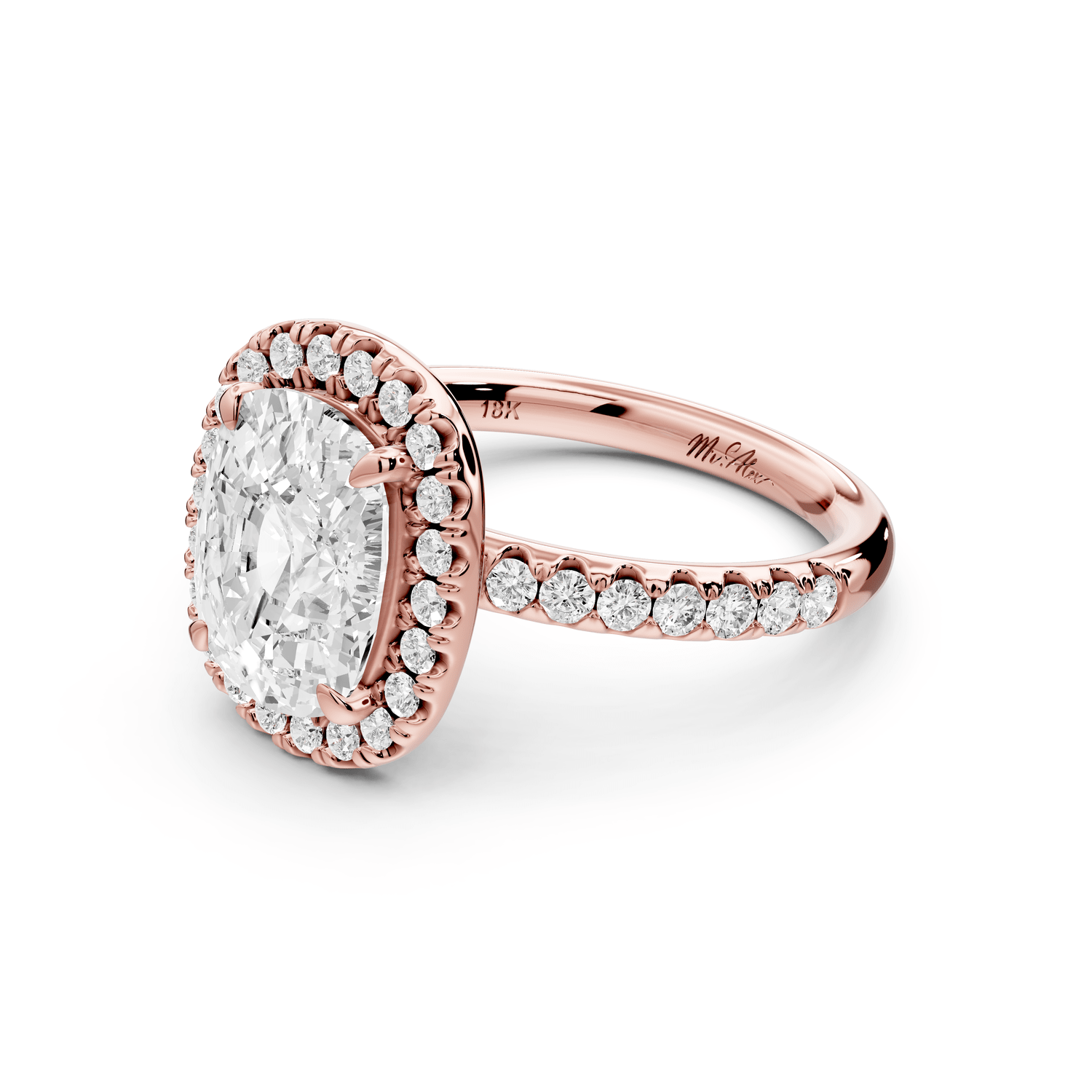 Eveline - 3ct 14k rose gold cushion Halo Half Band Pavé Engagement Ring - Mr. Alex Jewelry