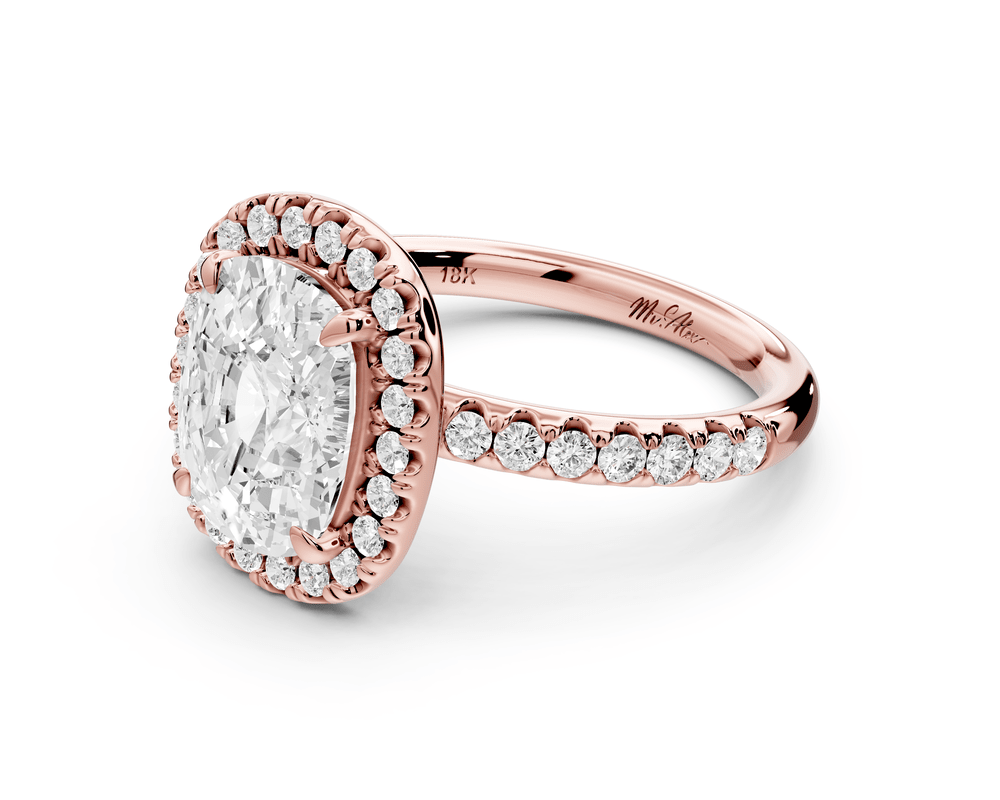 Eveline - 3ct 14k rose gold ecushion Halo Half Band Pavé Engagement Ring - Mr. Alex Jewelry