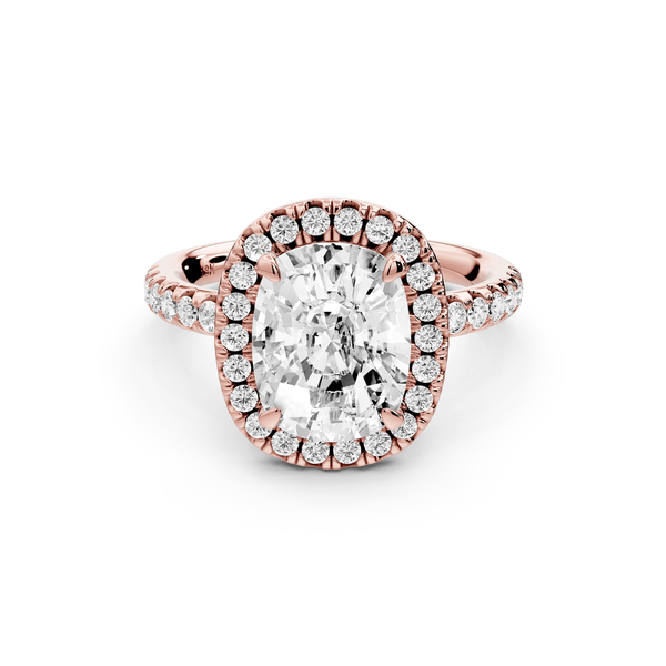 Eveline - 3ct 14k rose gold ecushion Halo Half Band Pavé Engagement Ring - Mr. Alex Jewelry