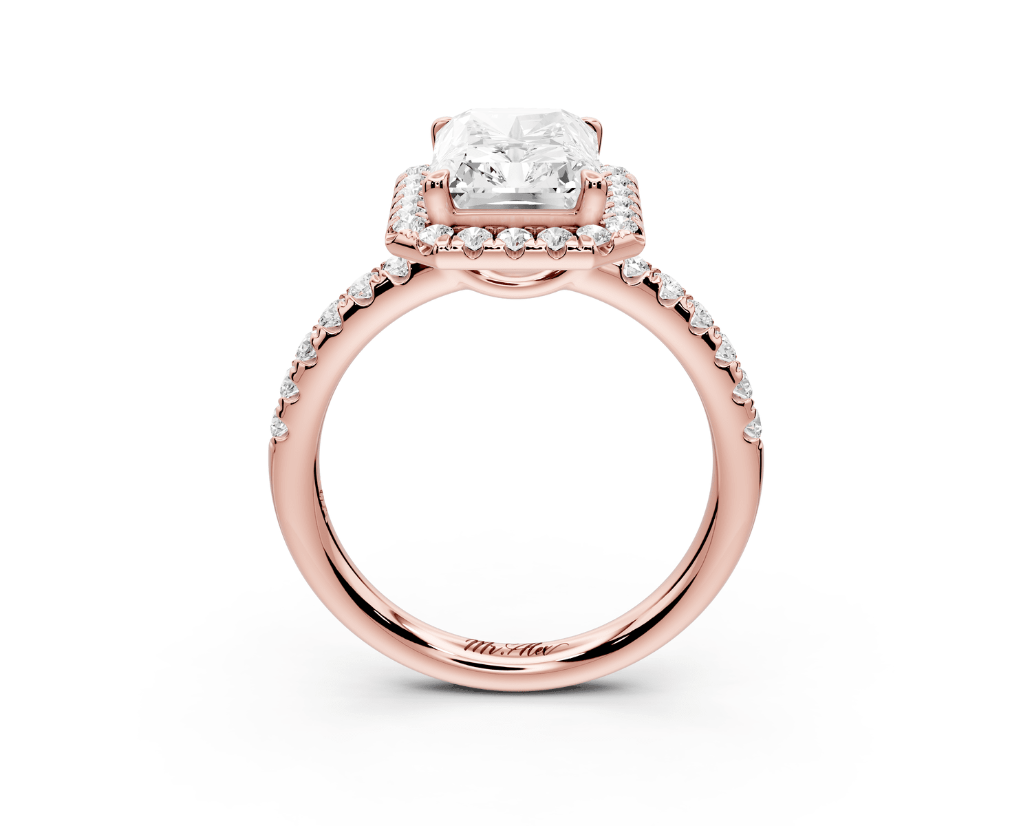 Eveline - 3ct 14k rose gold radiant Halo Half Band Pavé Engagement Ring - Mr. Alex Jewelry