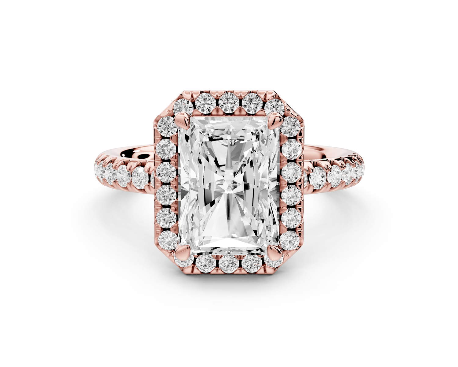 Eveline - 3ct 14k rose gold radiant Halo Half Band Pavé Engagement Ring - Mr. Alex Jewelry
