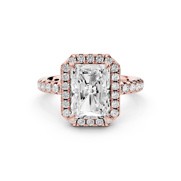 Eveline - 3ct 14k rose gold radiant Halo Half Band Pavé Engagement Ring - Mr. Alex Jewelry