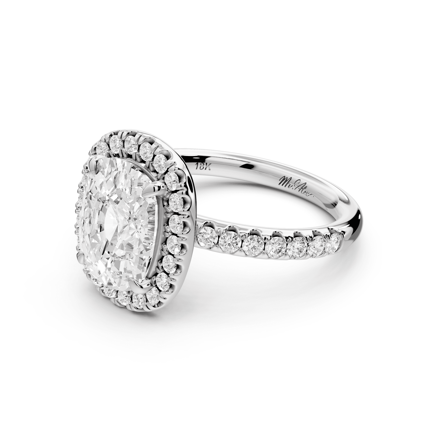 Eveline - 3ct 14k white gold cushion Halo Half Band Pavé Engagement Ring - Mr. Alex Jewelry