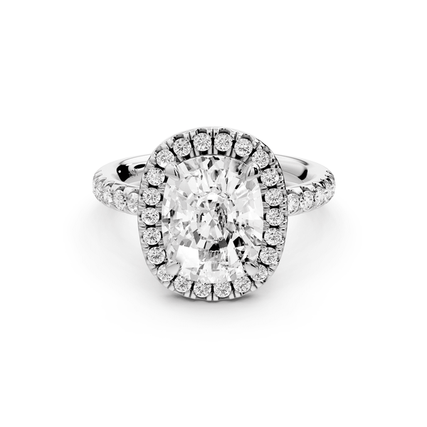 Eveline - 3ct 14k white gold ecushion Halo Half Band Pavé Engagement Ring - Mr. Alex Jewelry