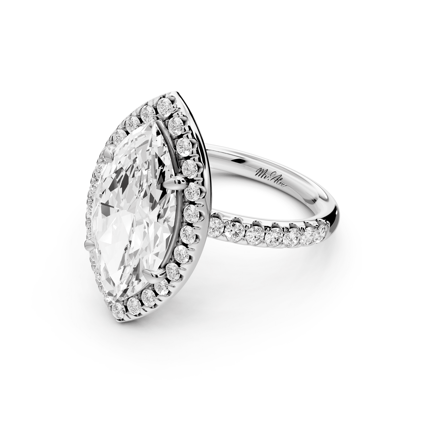 Eveline - 3ct 14k white gold marquise Halo Half Band Pavé Engagement Ring - Mr. Alex Jewelry