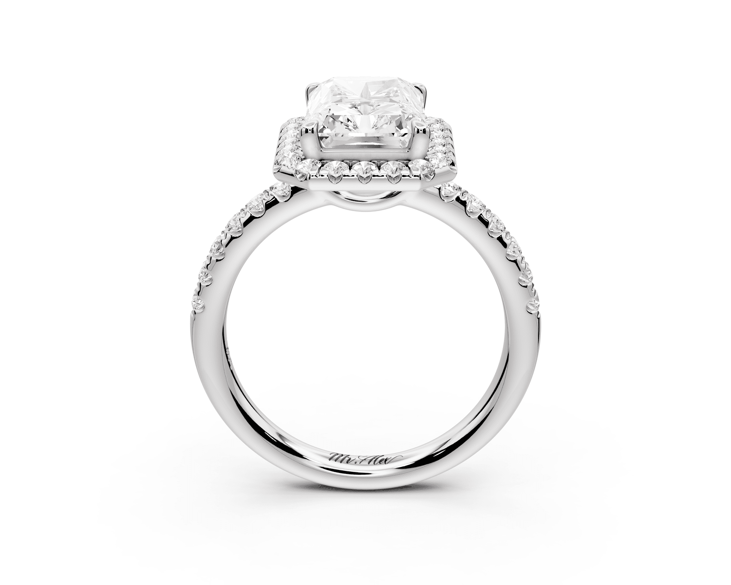 Eveline - 3ct 14k white gold radiant Halo Half Band Pavé Engagement Ring - Mr. Alex Jewelry