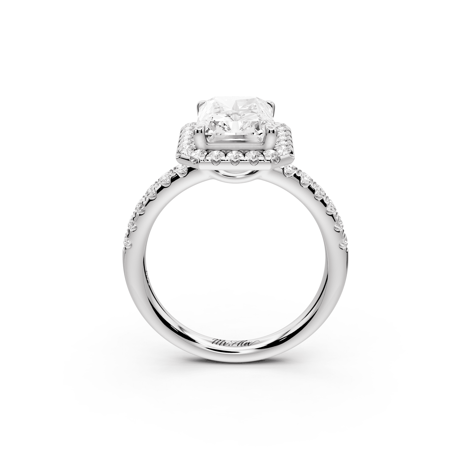 Eveline - 3ct 14k white gold radiant Halo Half Band Pavé Engagement Ring - Mr. Alex Jewelry