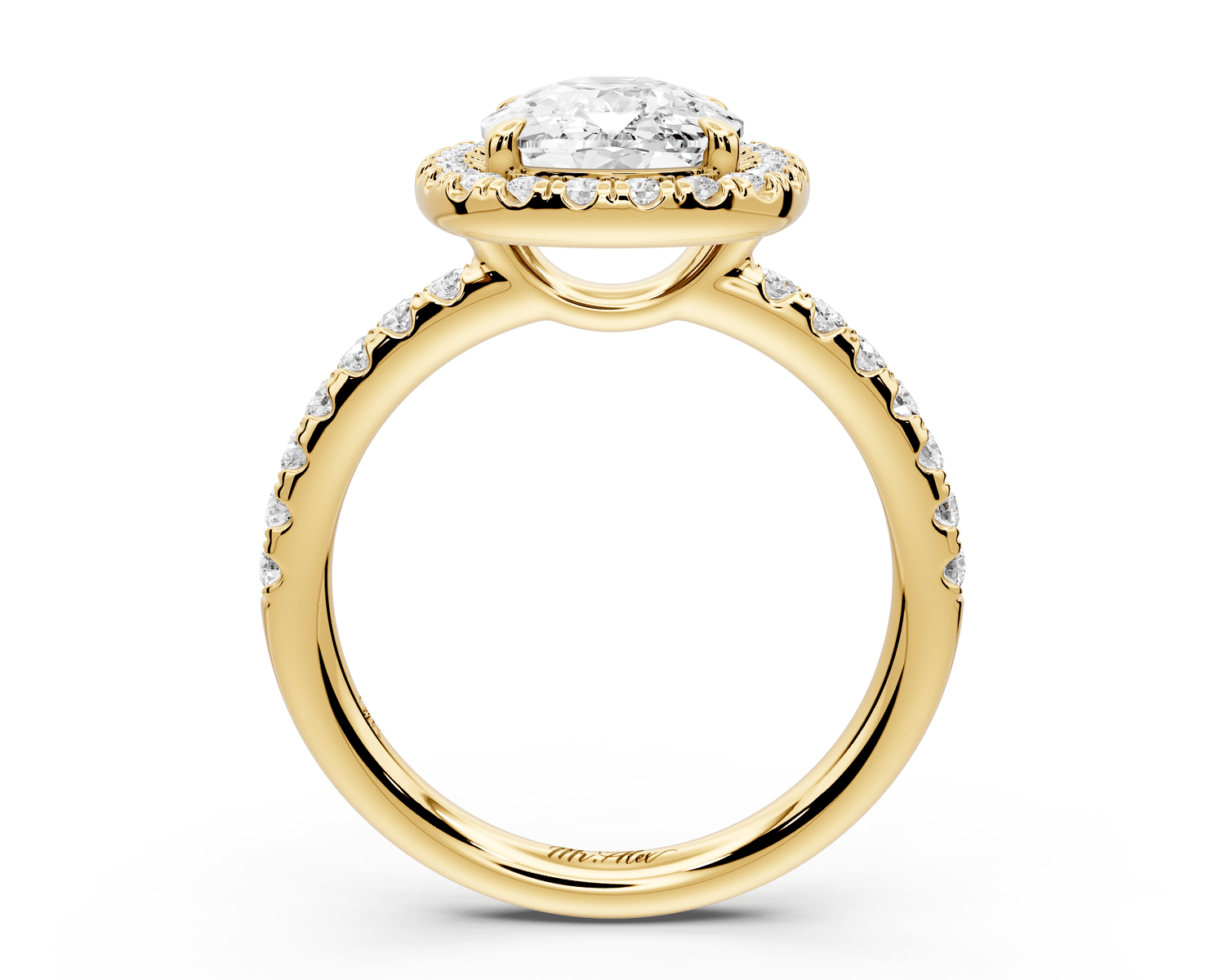 Eveline - 3ct 14k yellow gold cushion Halo Half Band Pavé Engagement Ring - Mr. Alex Jewelry