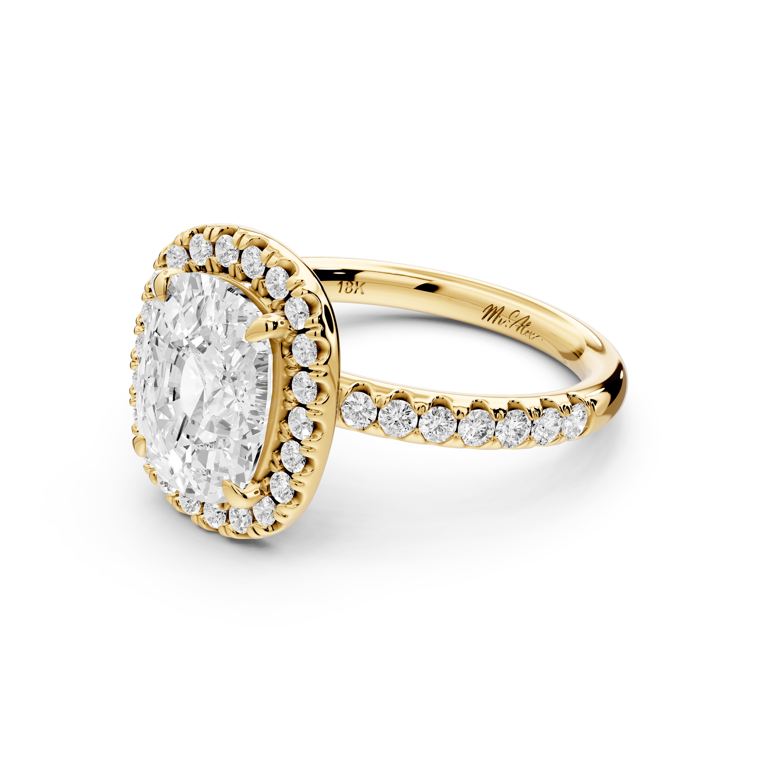 Eveline - 3ct 14k yellow gold cushion Halo Half Band Pavé Engagement Ring - Mr. Alex Jewelry