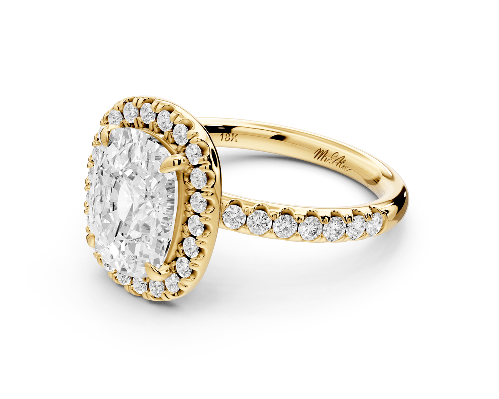 Eveline - 3ct 14k yellow gold ecushion Halo Half Band Pavé Engagement Ring - Mr. Alex Jewelry