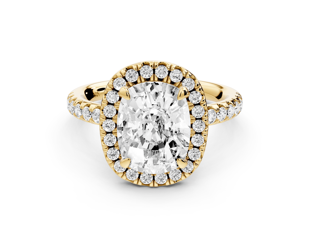 Eveline - 3ct 14k yellow gold ecushion Halo Half Band Pavé Engagement Ring - Mr. Alex Jewelry