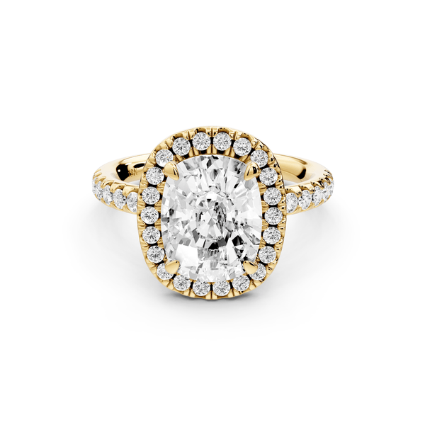 Eveline - 3ct 14k yellow gold ecushion Halo Half Band Pavé Engagement Ring - Mr. Alex Jewelry