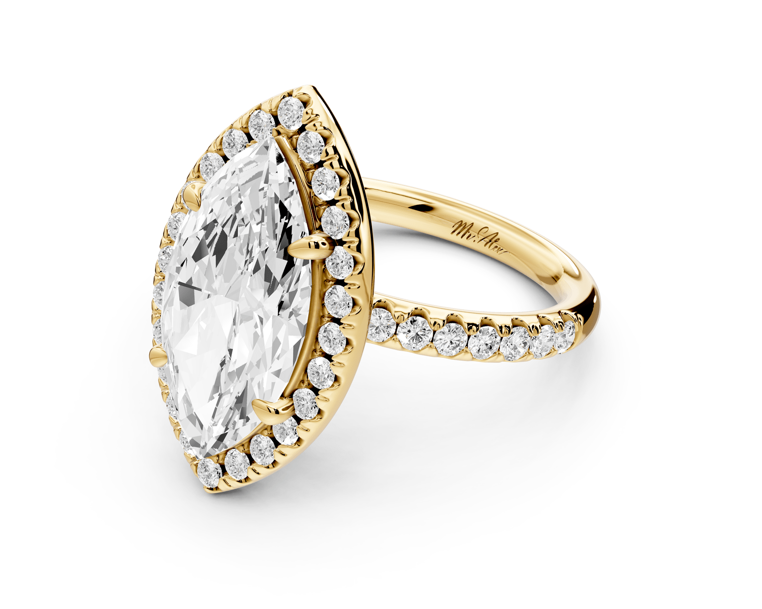 Eveline - 3ct 14k yellow gold marquise Halo Half Band Pavé Engagement Ring - Mr. Alex Jewelry