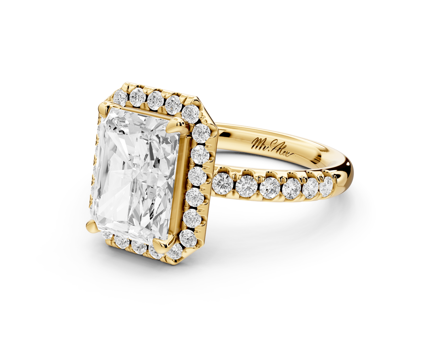 Eveline - 3ct 14k yellow gold radiant Halo Half Band Pavé Engagement Ring - Mr. Alex Jewelry