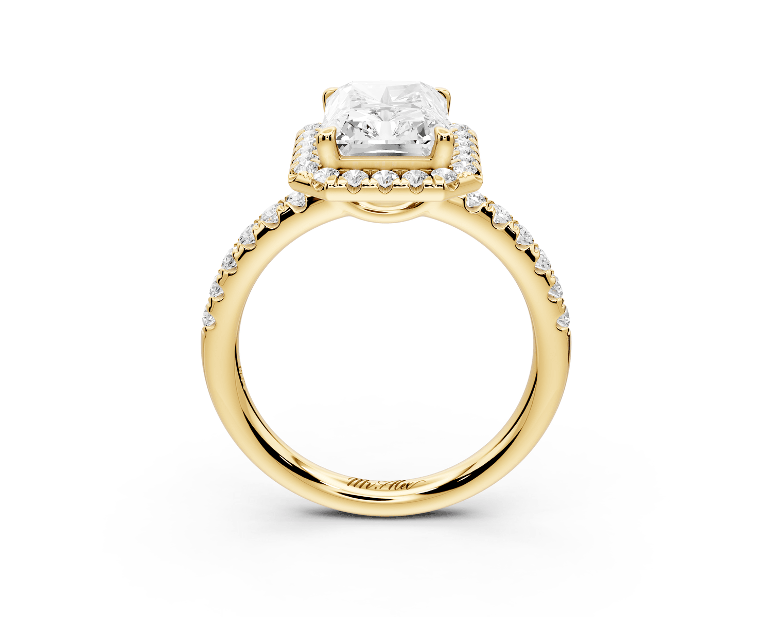 Eveline - 3ct 14k yellow gold radiant Halo Half Band Pavé Engagement Ring - Mr. Alex Jewelry