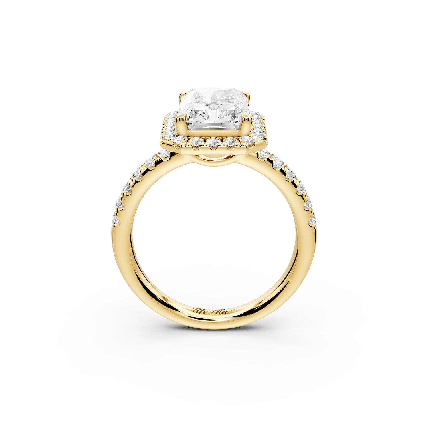 Eveline - 3ct 14k yellow gold radiant Halo Half Band Pavé Engagement Ring - Mr. Alex Jewelry