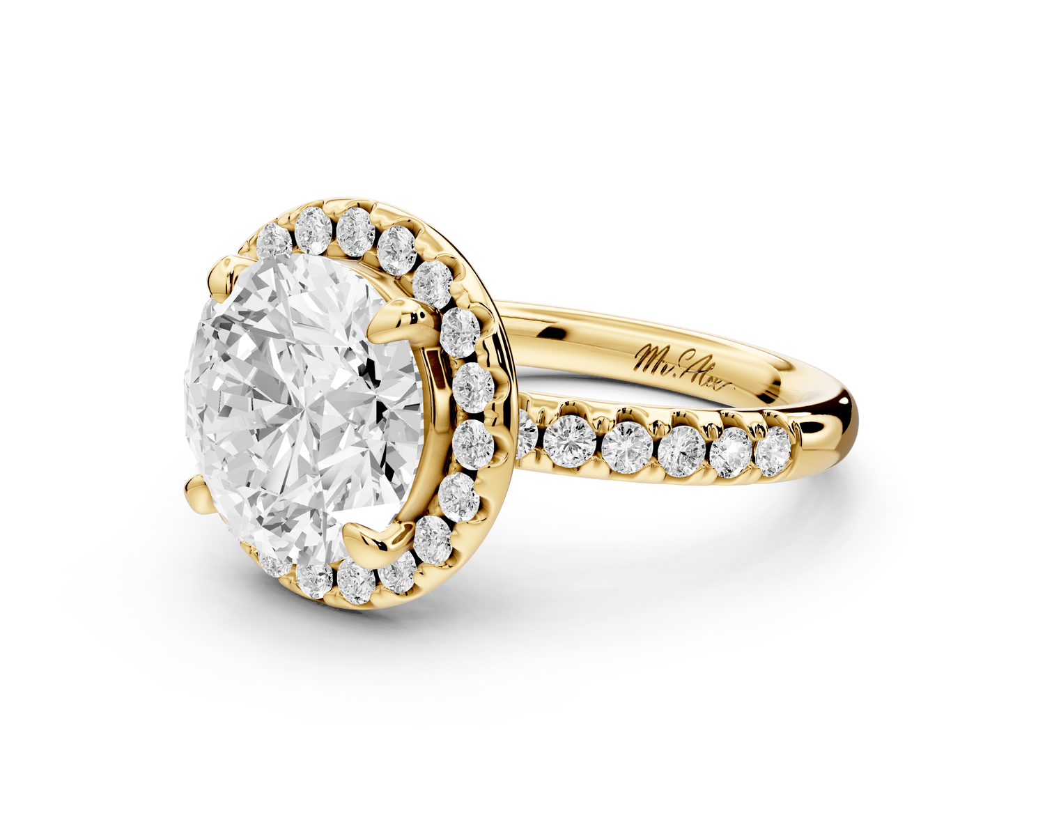 Eveline - 3ct 14k yellow gold round Halo Half Band Pavé Engagement Ring - Mr. Alex Jewelry