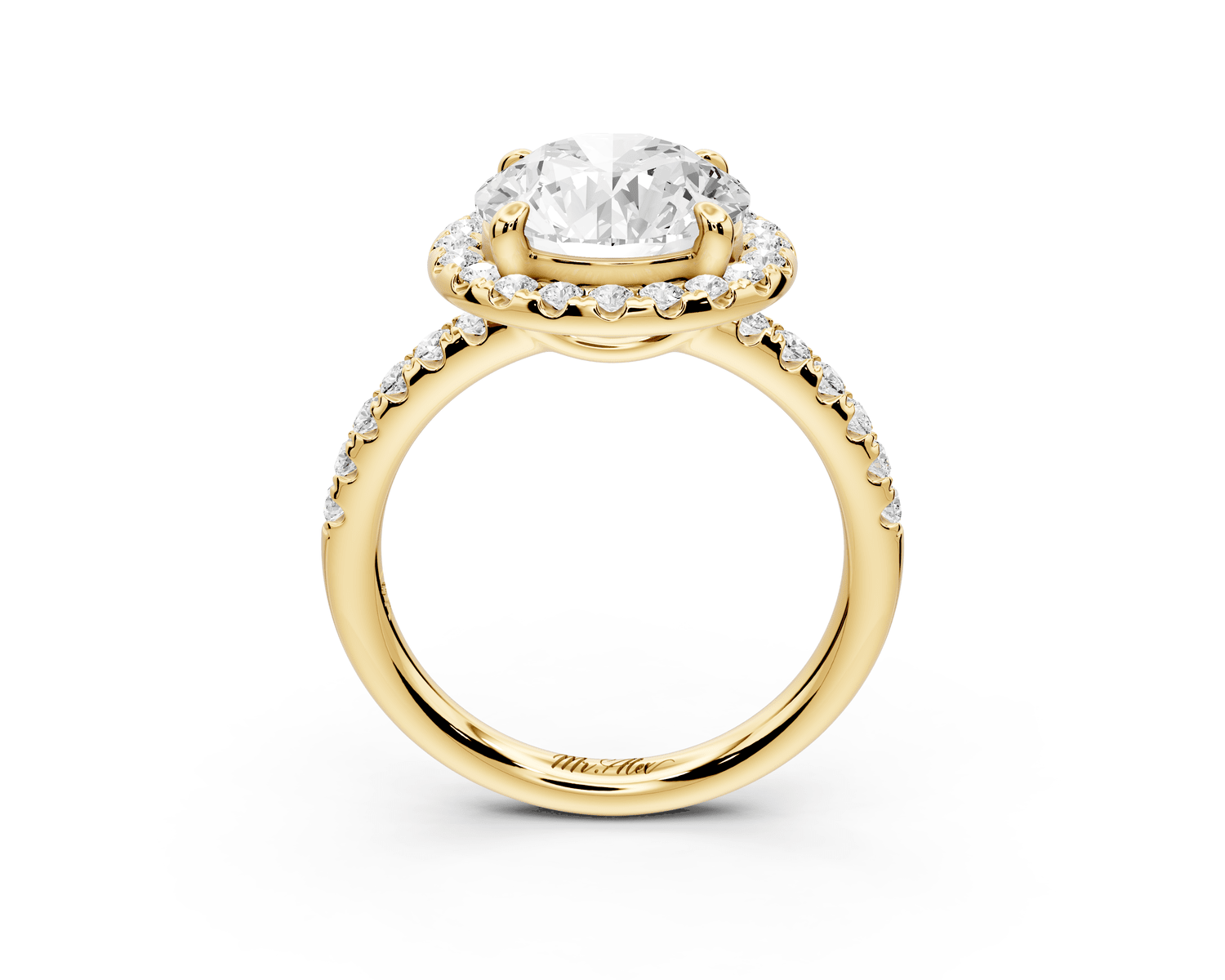 Eveline - 3ct 14k yellow gold round Halo Half Band Pavé Engagement Ring - Mr. Alex Jewelry