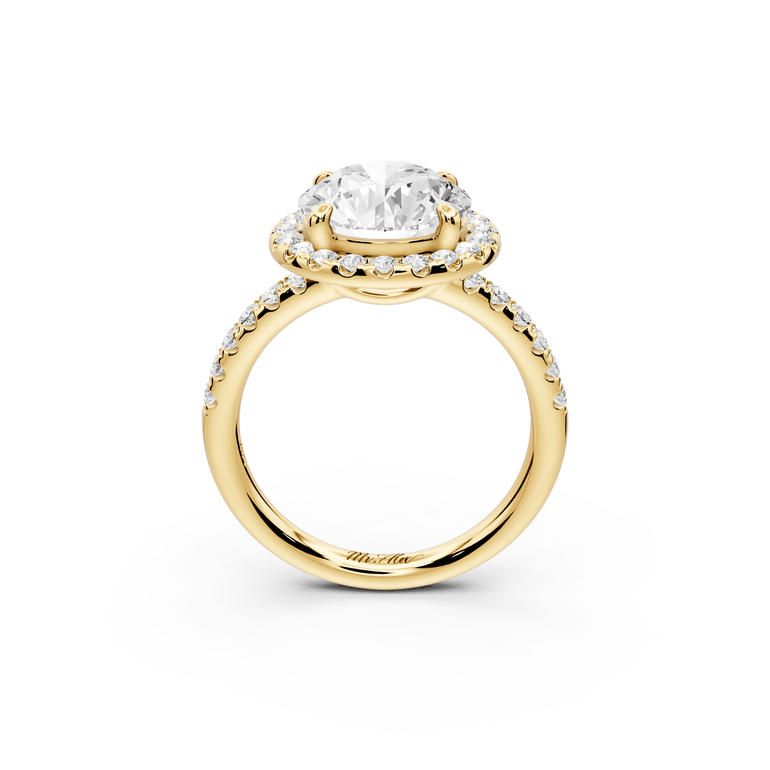 Eveline - 3ct 14k yellow gold round Halo Half Band Pavé Engagement Ring - Mr. Alex Jewelry