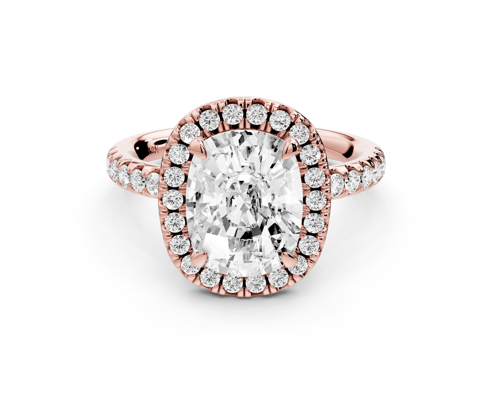 Eveline - 3ct 18k rose gold ecushion Halo Half Band Pavé Engagement Ring - Mr. Alex Jewelry