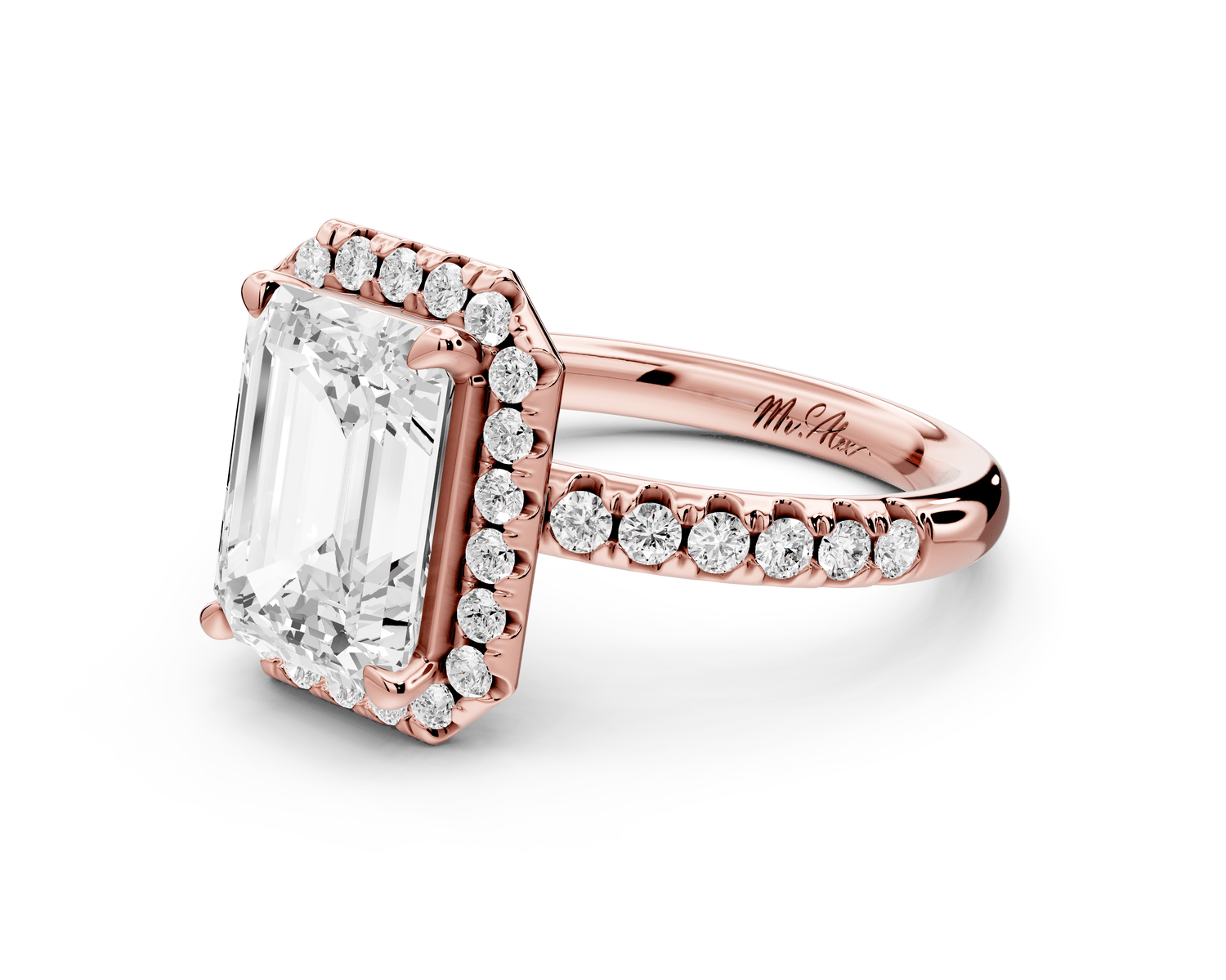 Eveline - 3ct 18k rose gold emerald Halo Half Band Pavé Engagement Ring - Mr. Alex Jewelry