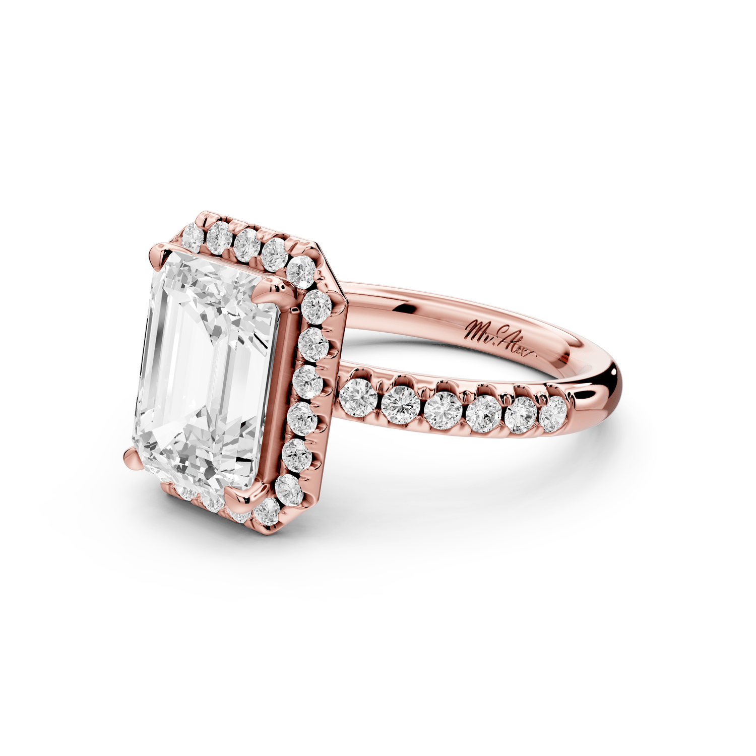 Eveline - 3ct 18k rose gold emerald Halo Half Band Pavé Engagement Ring - Mr. Alex Jewelry