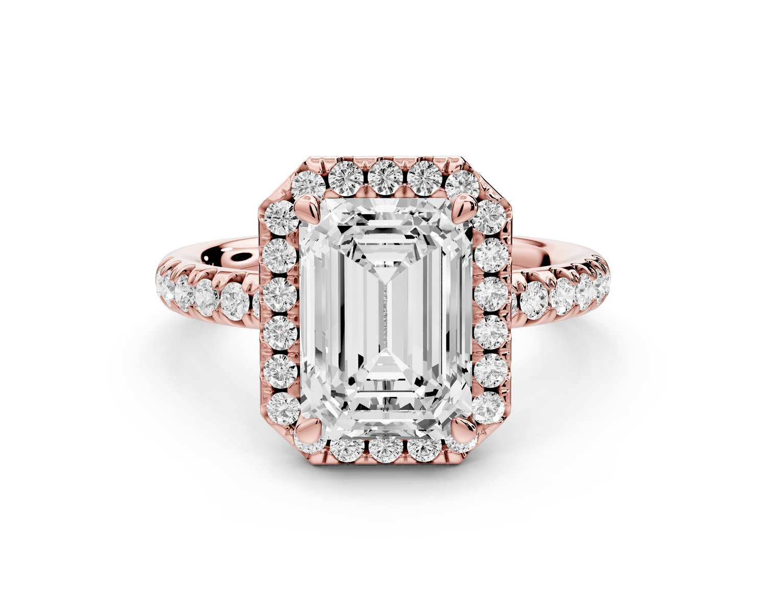 Eveline - 3ct 18k rose gold emerald Halo Half Band Pavé Engagement Ring - Mr. Alex Jewelry