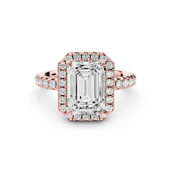 Eveline - 3ct 18k rose gold emerald Halo Half Band Pavé Engagement Ring - Mr. Alex Jewelry