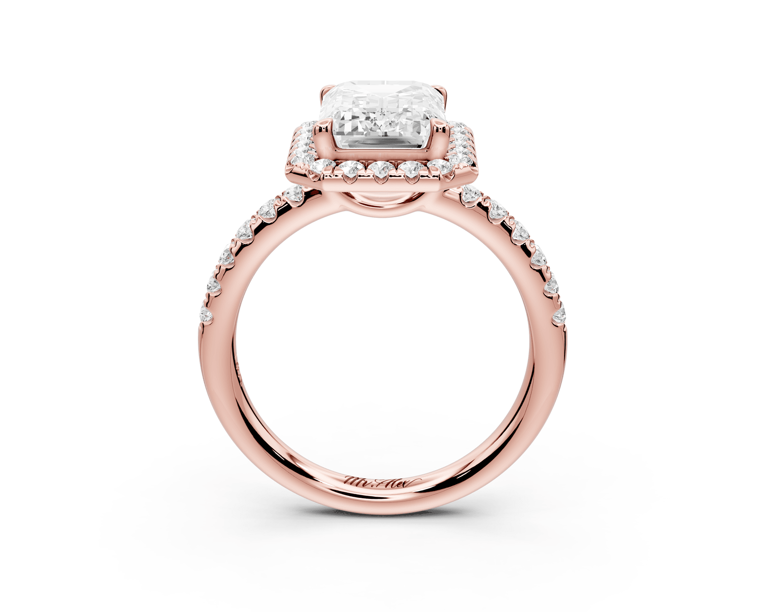 Eveline - 3ct 18k rose gold emerald Halo Half Band Pavé Engagement Ring - Mr. Alex Jewelry
