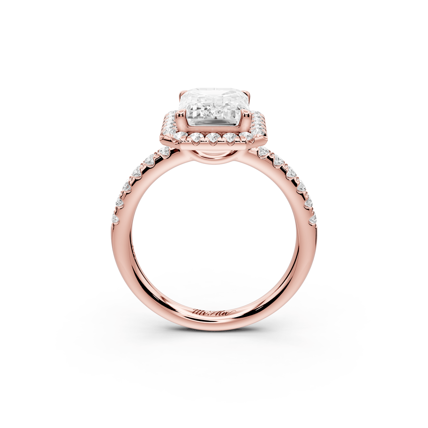 Eveline - 3ct 18k rose gold emerald Halo Half Band Pavé Engagement Ring - Mr. Alex Jewelry