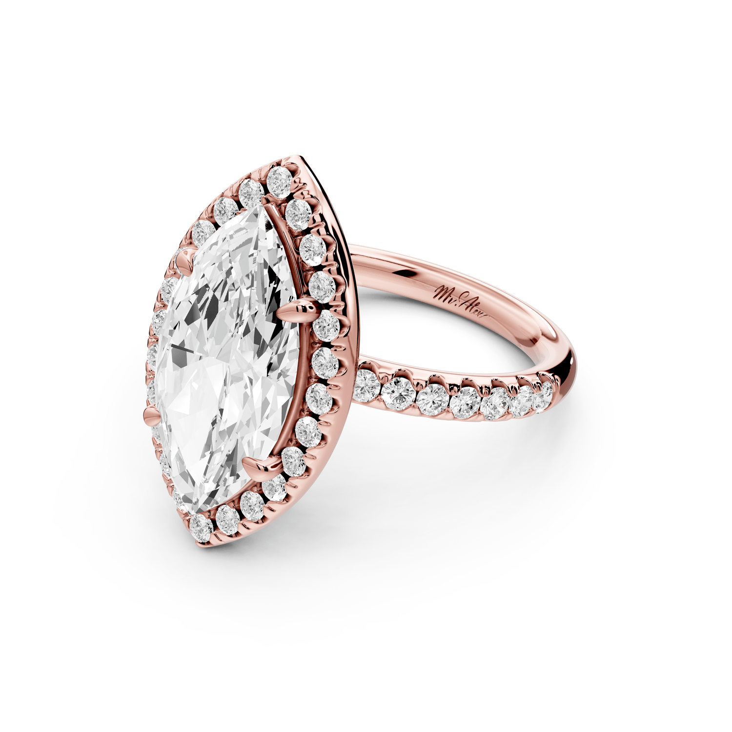 Eveline - 3ct 18k rose gold marquise Halo Half Band Pavé Engagement Ring - Mr. Alex Jewelry