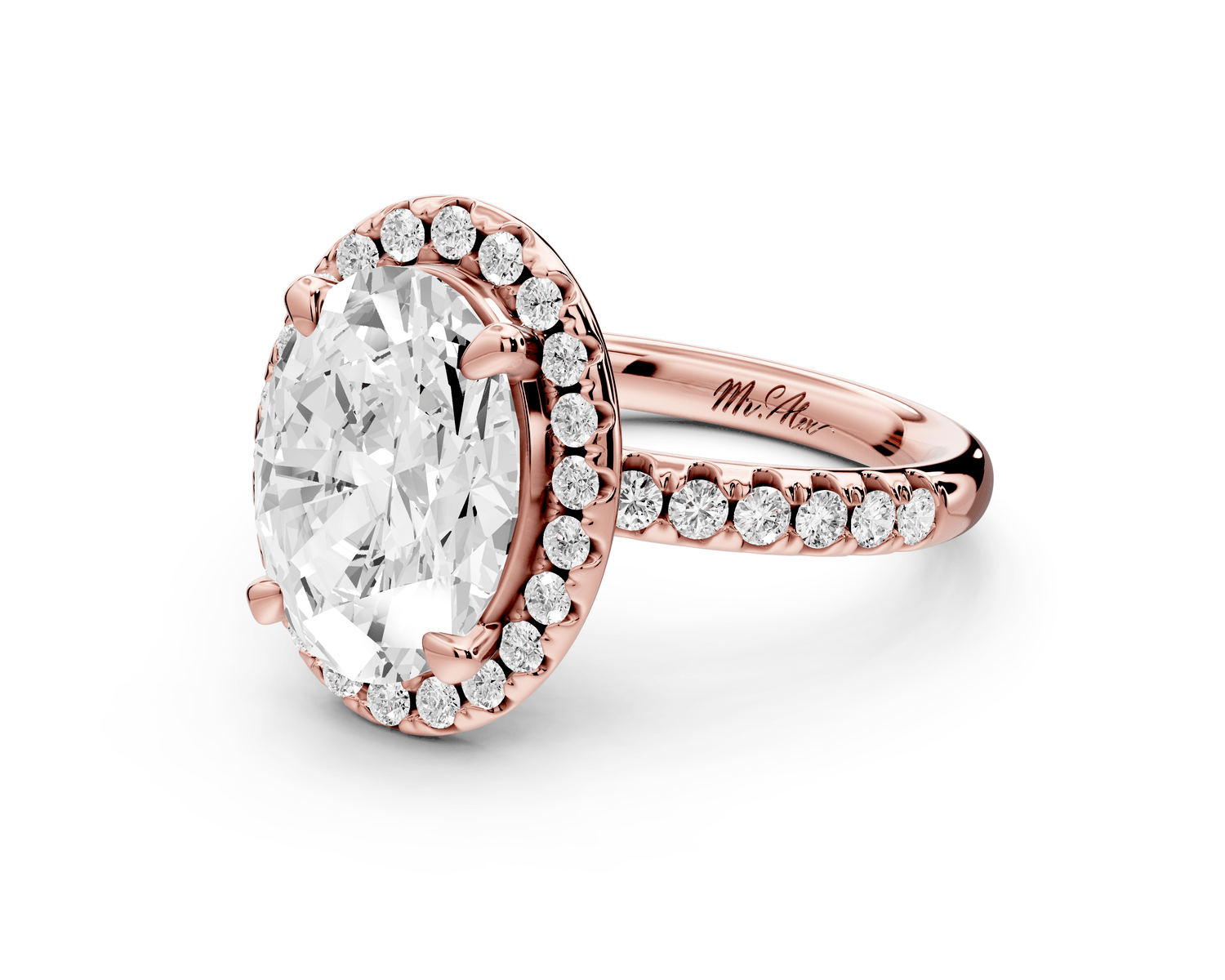 Eveline - 3ct 18k rose gold oval Halo Half Band Pavé Engagement Ring - Mr. Alex Jewelry