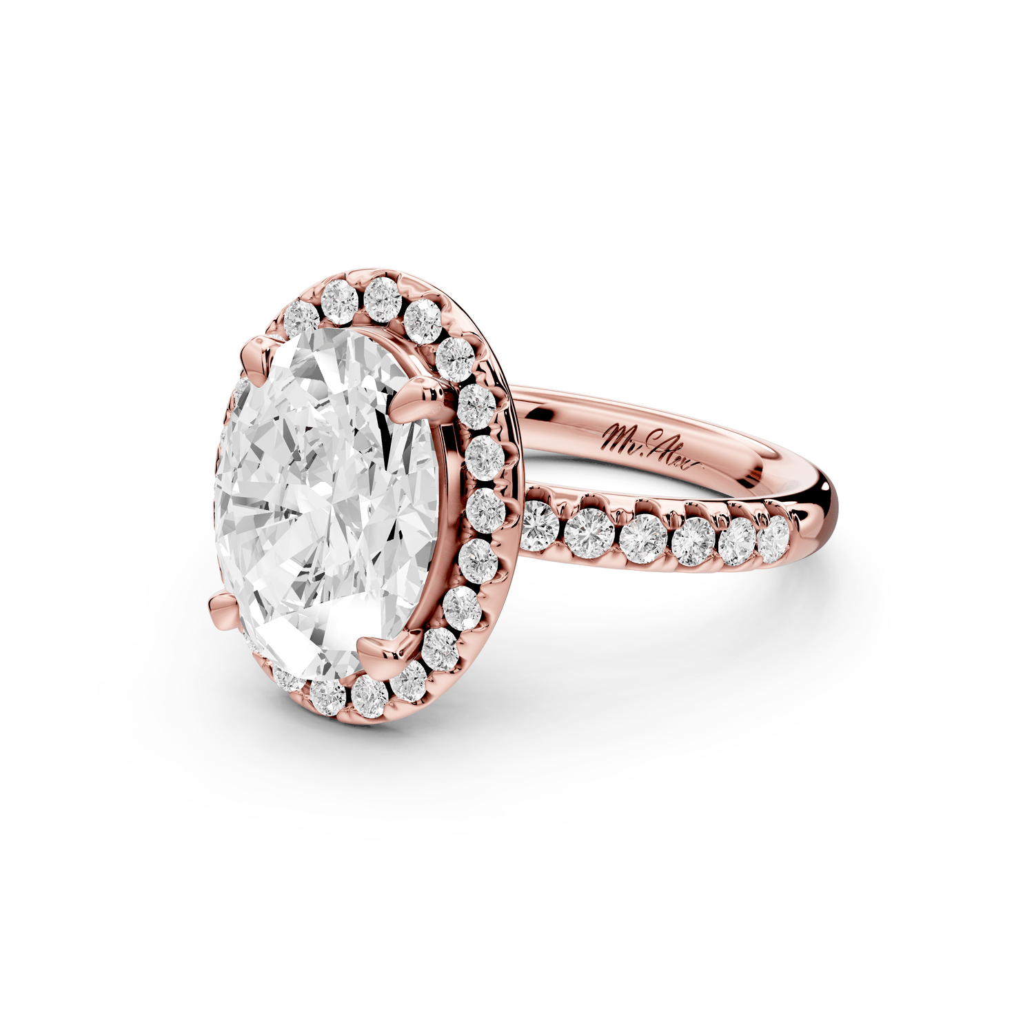 Eveline - 3ct 18k rose gold oval Halo Half Band Pavé Engagement Ring - Mr. Alex Jewelry