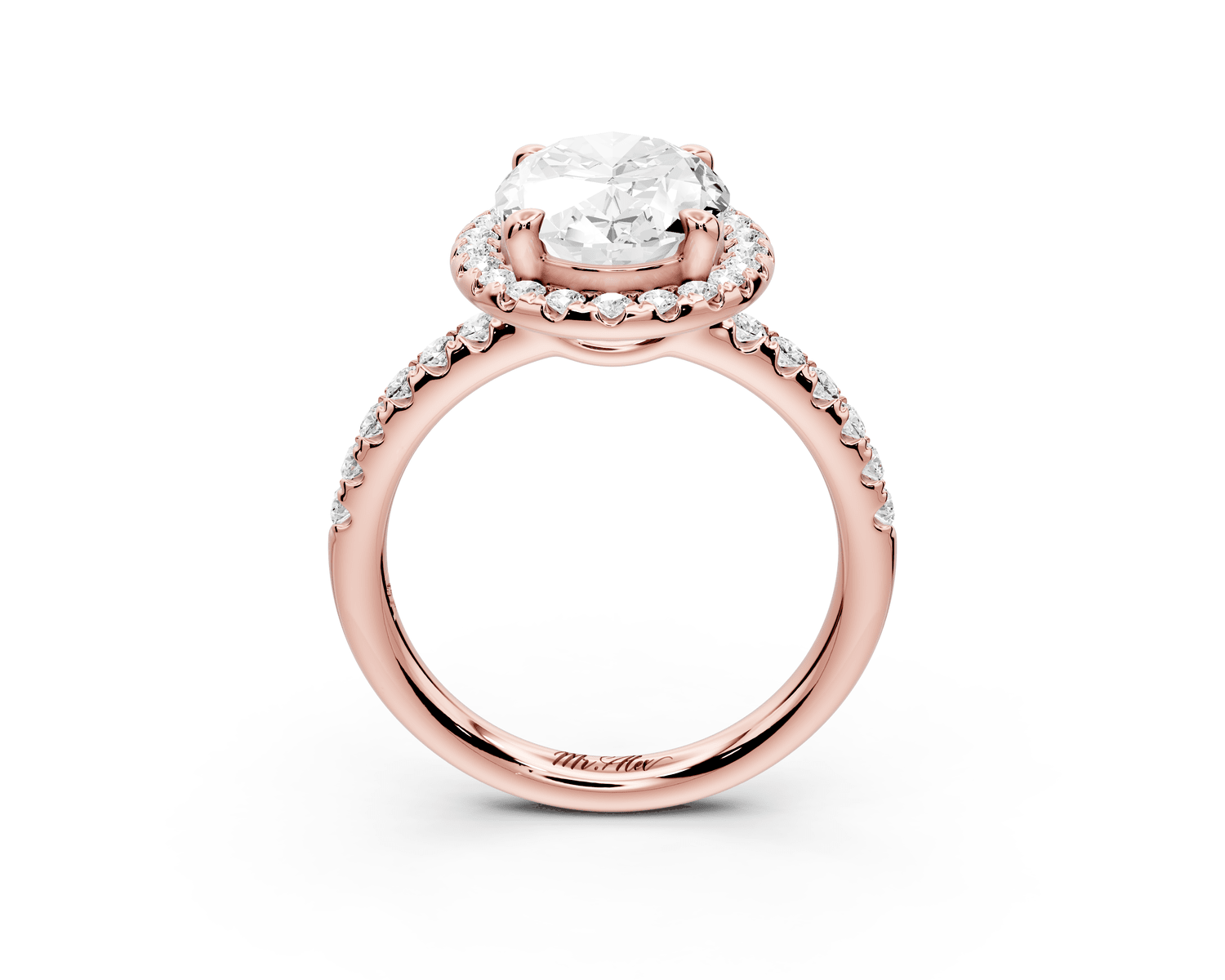 Eveline - 3ct 18k rose gold oval Halo Half Band Pavé Engagement Ring - Mr. Alex Jewelry