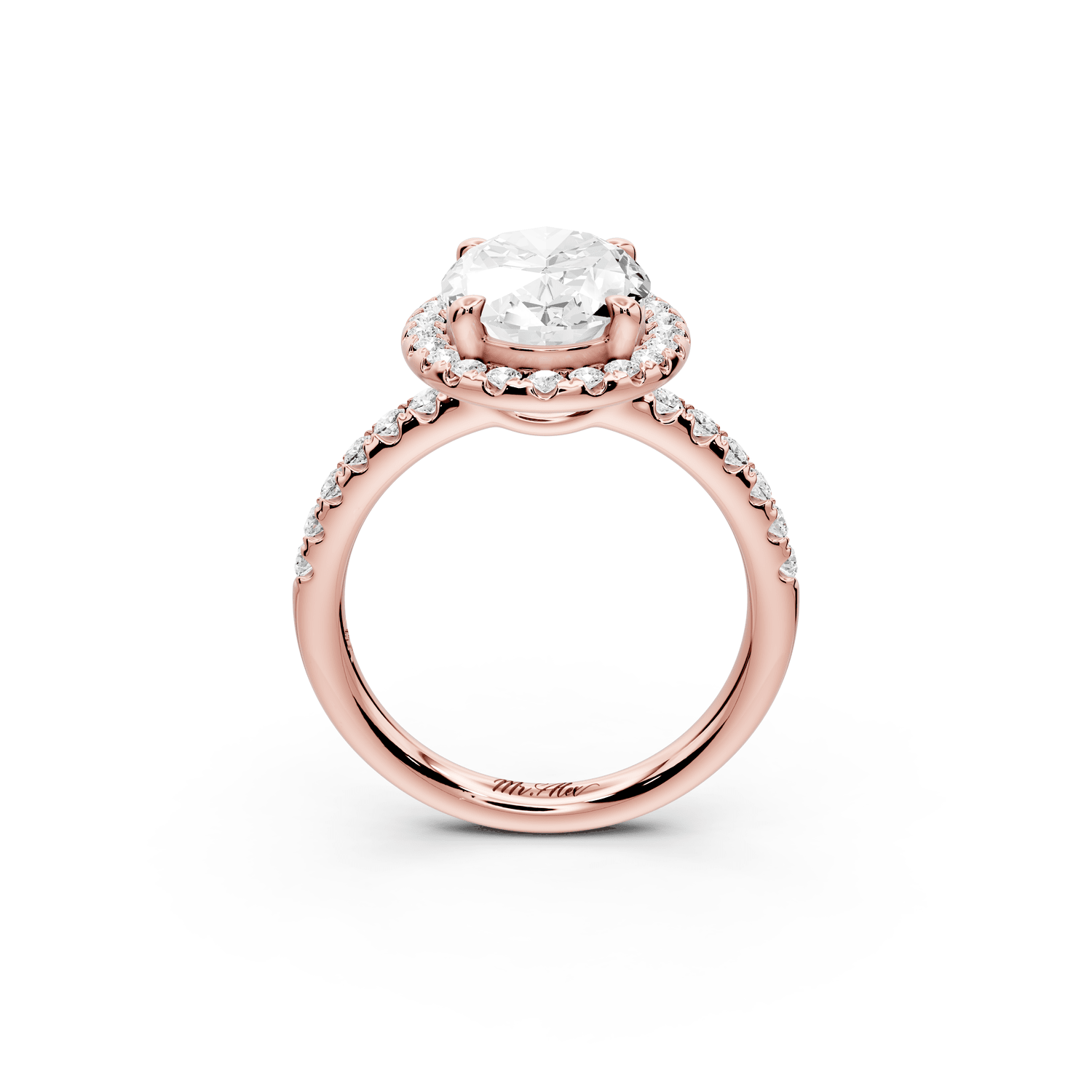 Eveline - 3ct 18k rose gold oval Halo Half Band Pavé Engagement Ring - Mr. Alex Jewelry