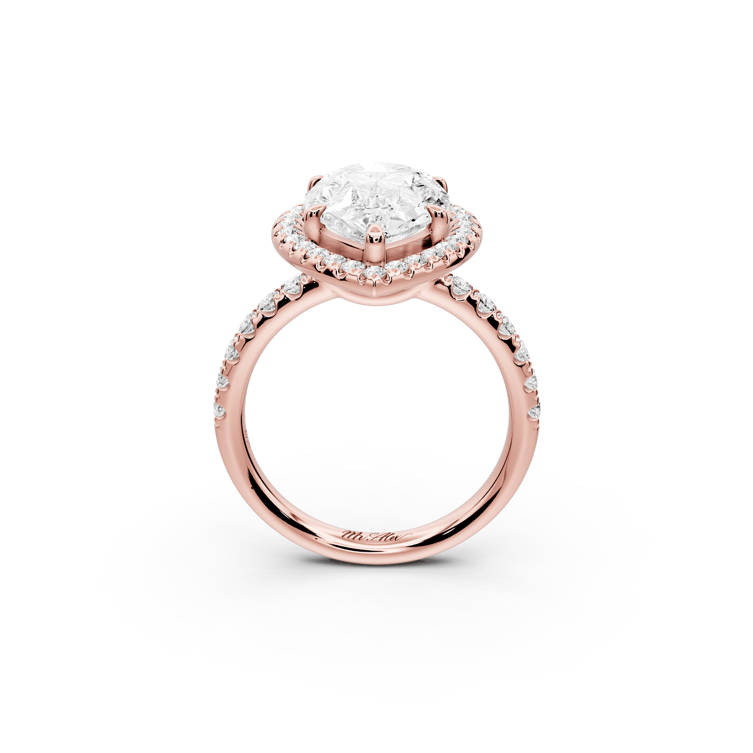 Eveline - 3ct 18k rose gold pear Halo Half Band Pavé Engagement Ring - Mr. Alex Jewelry