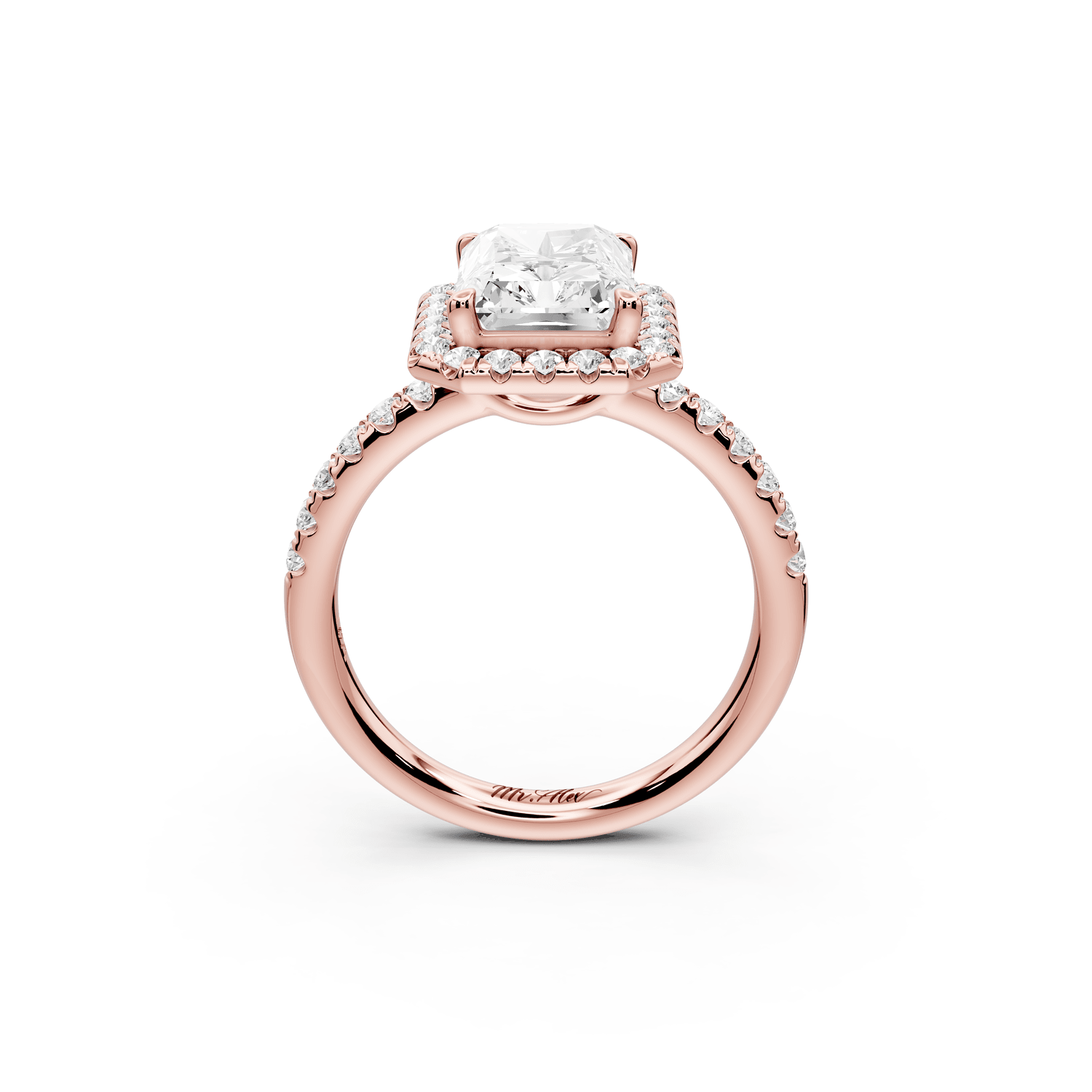Eveline - 3ct 18k rose gold radiant Halo Half Band Pavé Engagement Ring - Mr. Alex Jewelry