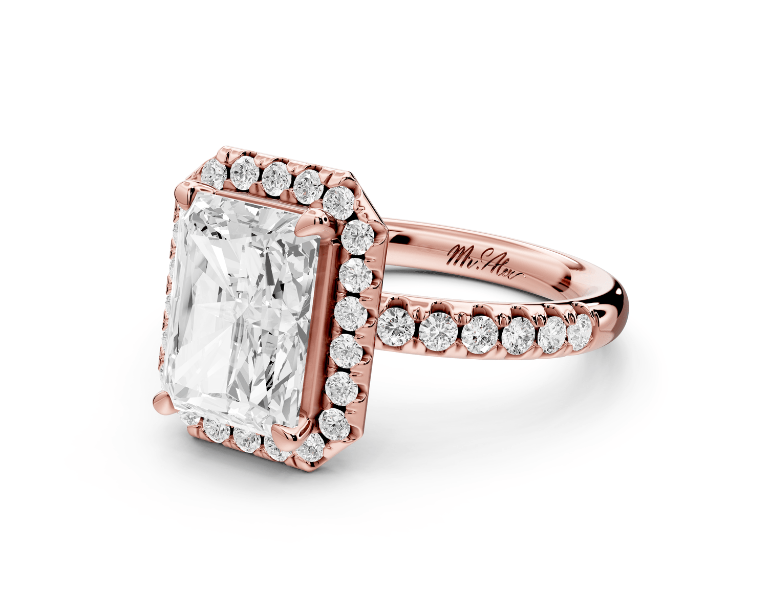 Eveline - 3ct 18k rose gold radiant Halo Half Band Pavé Engagement Ring - Mr. Alex Jewelry